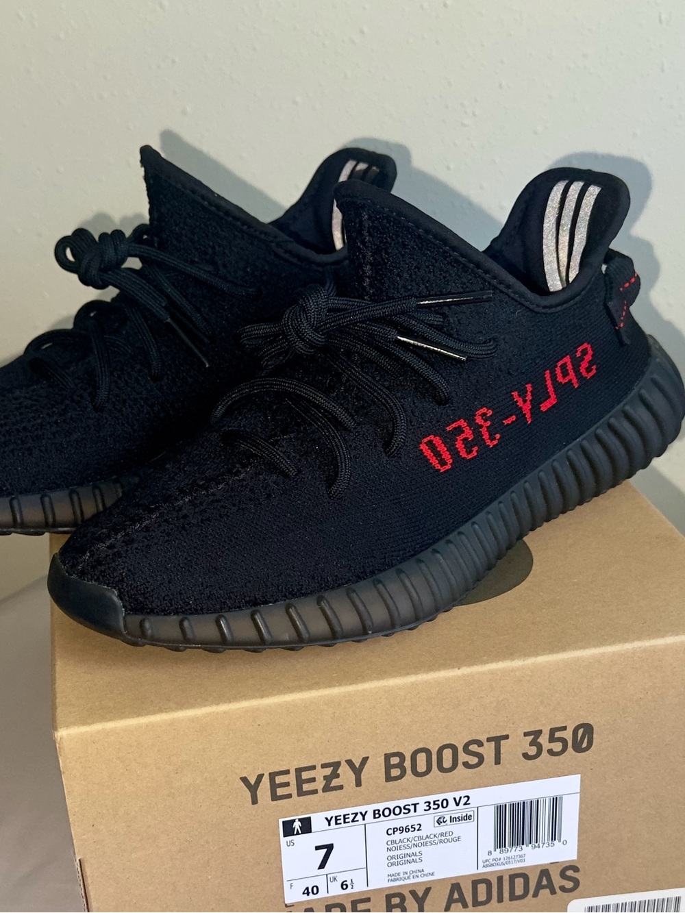 adidas Black Yeezy Boost 350 V2 with Red Stripe